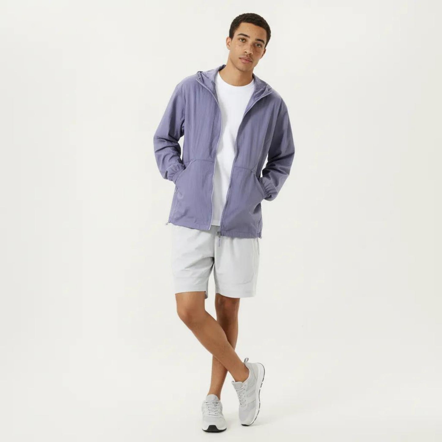 Men's Lightweight Hooded Windbreaker Jacket with Full Zip Closure Elastic Cuffs and Side Pocket