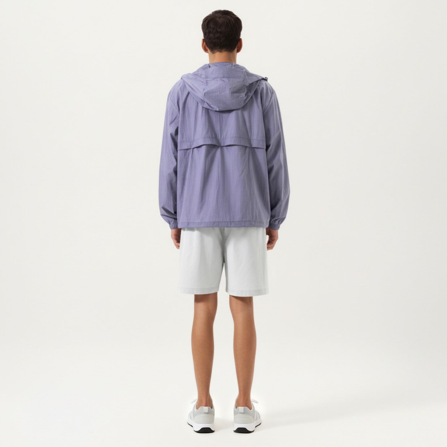 Men's Lightweight Hooded Windbreaker Jacket with Full Zip Closure Elastic Cuffs and Side Pocket