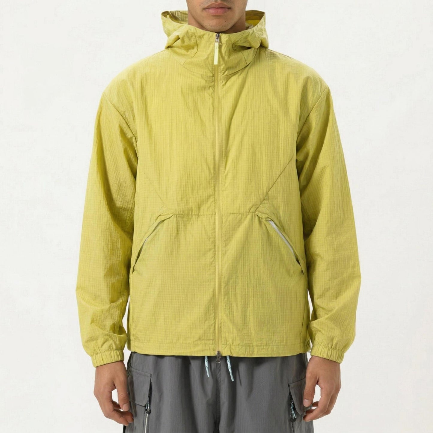 Men's Lightweight Hooded Windbreaker Jacket with Full Zip Closure Elastic Cuffs and Side Pocket