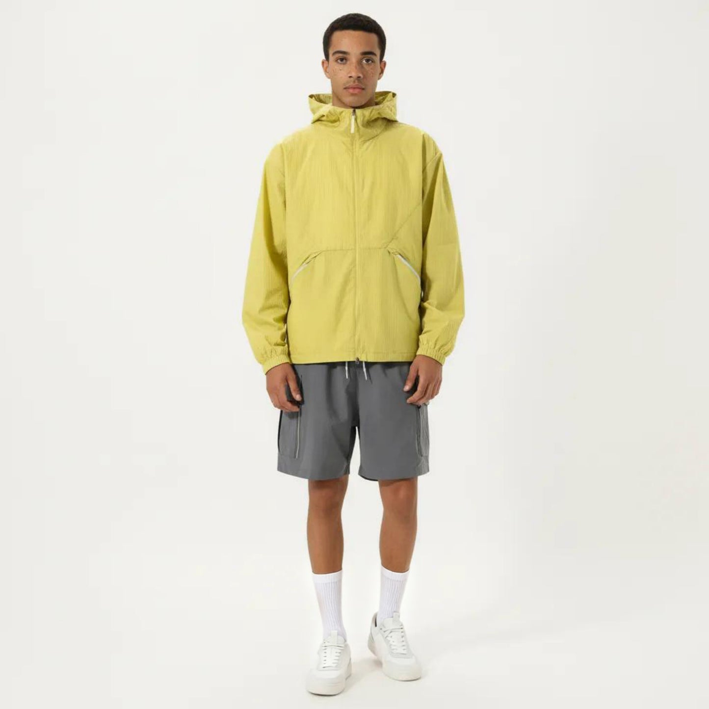 Men's Lightweight Hooded Windbreaker Jacket with Full Zip Closure Elastic Cuffs and Side Pocket