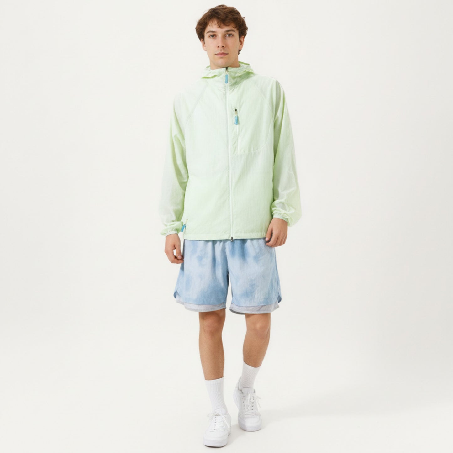 Men's Lightweight Windbreaker Jacket with Hood Full Zip Closure Chest Zipper Pocket and Elastic Cuff
