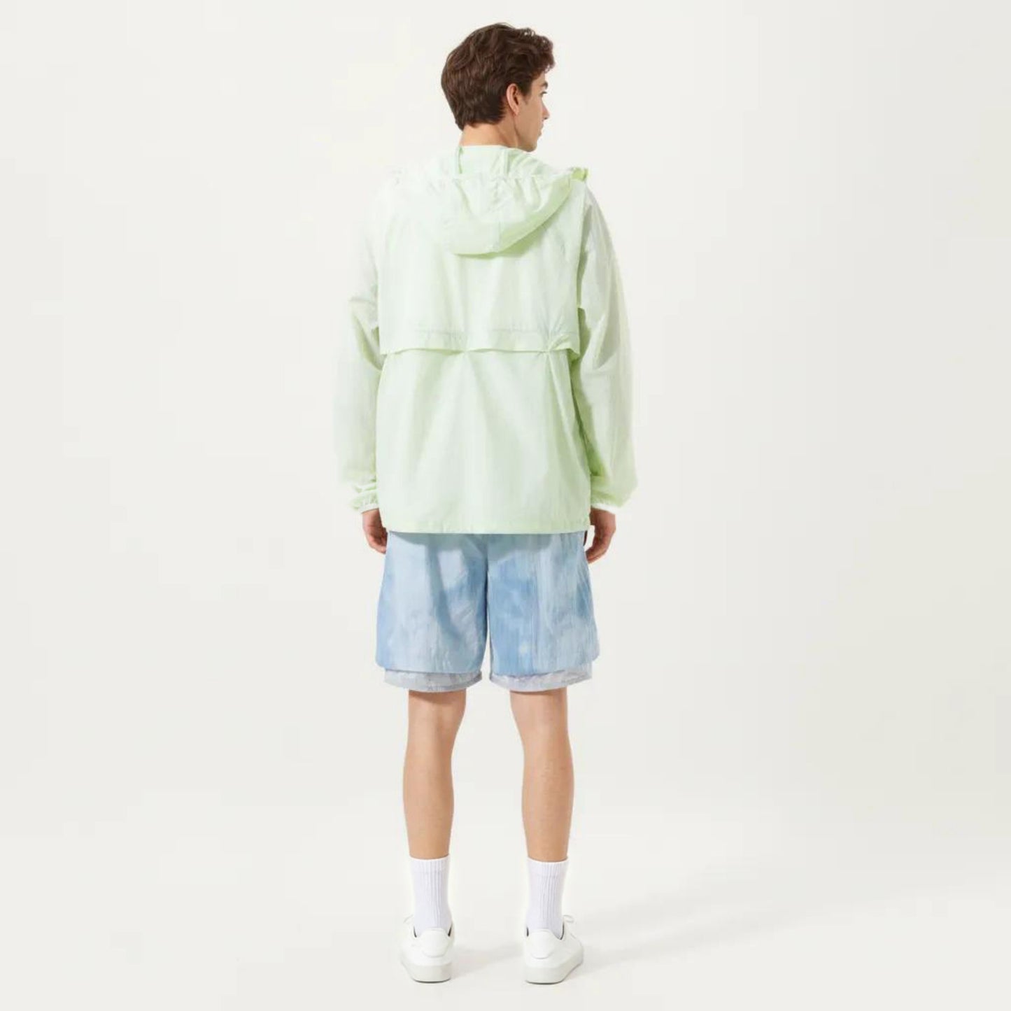 Men's Lightweight Windbreaker Jacket with Hood Full Zip Closure Chest Zipper Pocket and Elastic Cuff