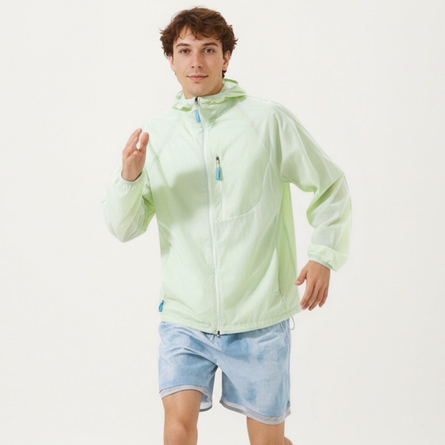 Men's Lightweight Windbreaker Jacket with Hood Full Zip Closure Chest Zipper Pocket and Elastic Cuff