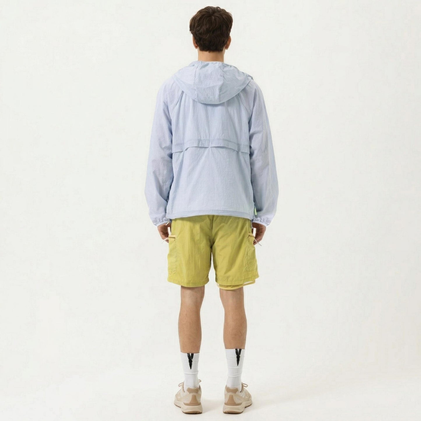 Men's Lightweight Windbreaker Jacket with Hood Full Zip Closure Chest Zipper Pocket and Elastic Cuff