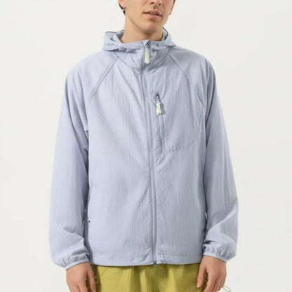 Men's Lightweight Windbreaker Jacket with Hood Full Zip Closure Chest Zipper Pocket and Elastic Cuff