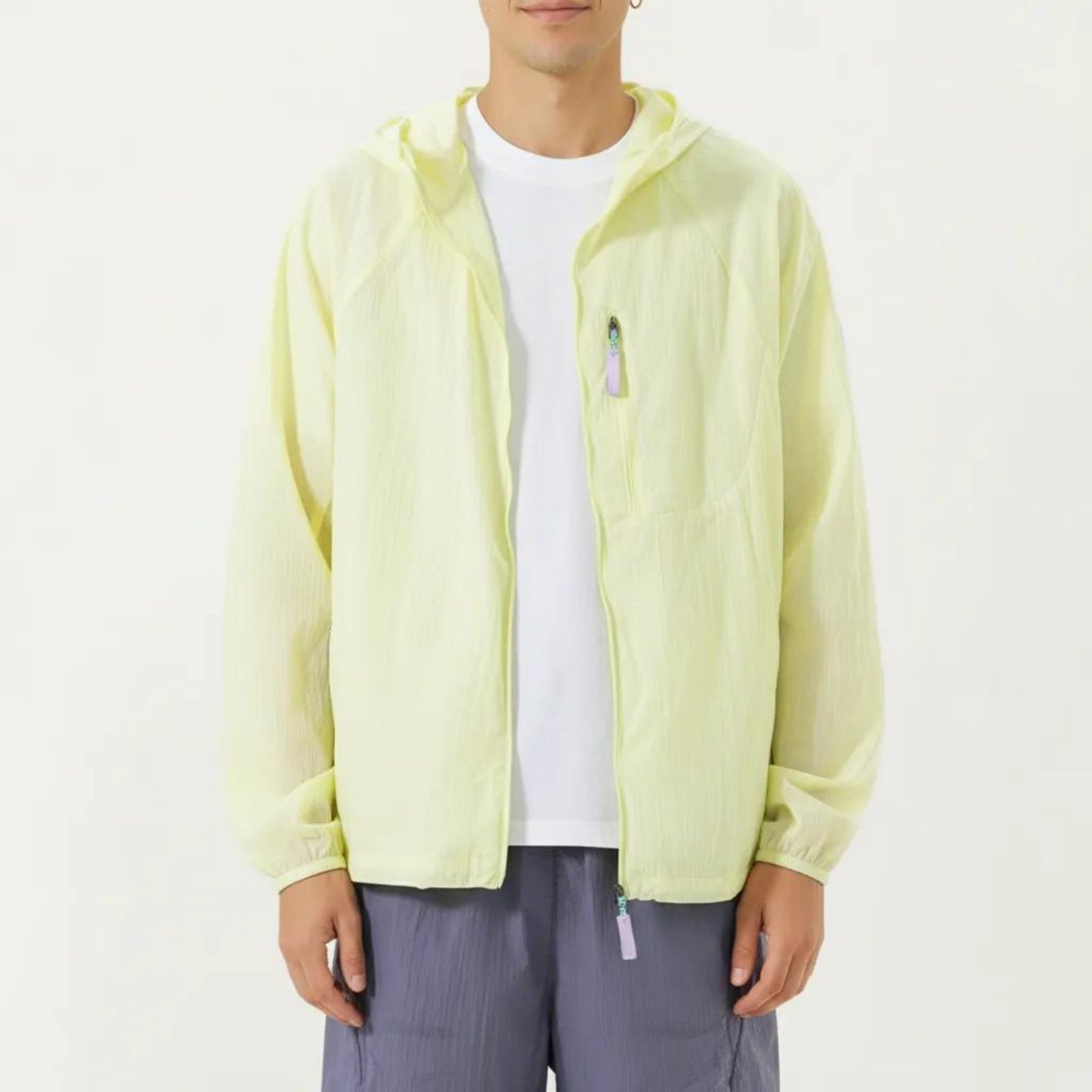 Men's Lightweight Windbreaker Jacket with Hood Full Zip Closure Chest Zipper Pocket and Elastic Cuff