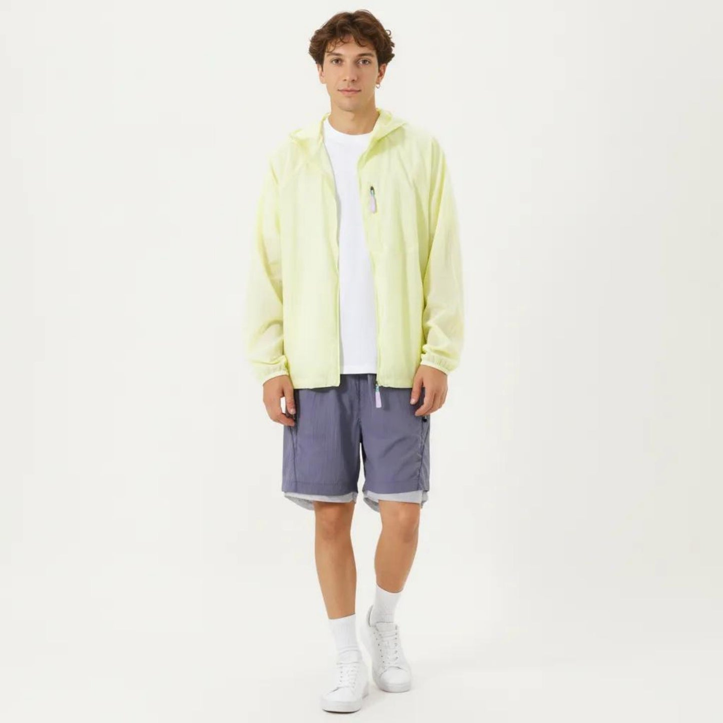 Men's Lightweight Windbreaker Jacket with Hood Full Zip Closure Chest Zipper Pocket and Elastic Cuff