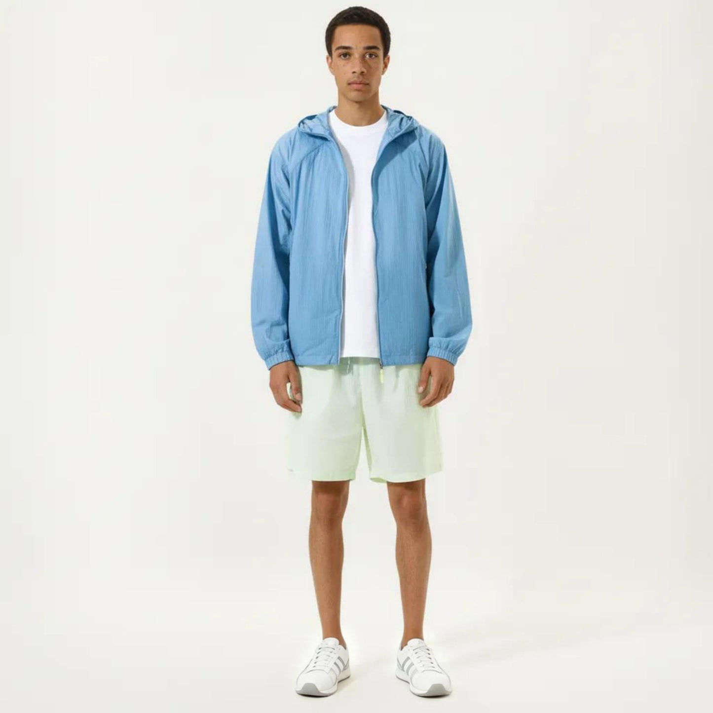 Men's Lightweight Hooded Windbreaker Jacket with Full Zip Closure Elastic Cuffs and Relaxed Fit