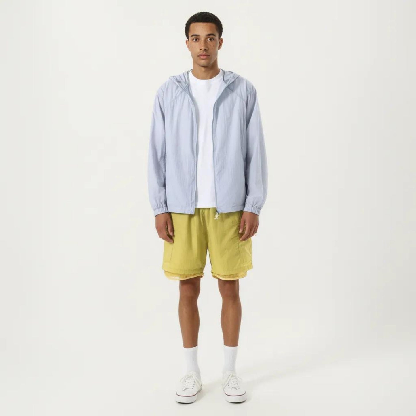 Men's Lightweight Hooded Windbreaker Jacket with Full Zip Closure Elastic Cuffs and Relaxed Fit