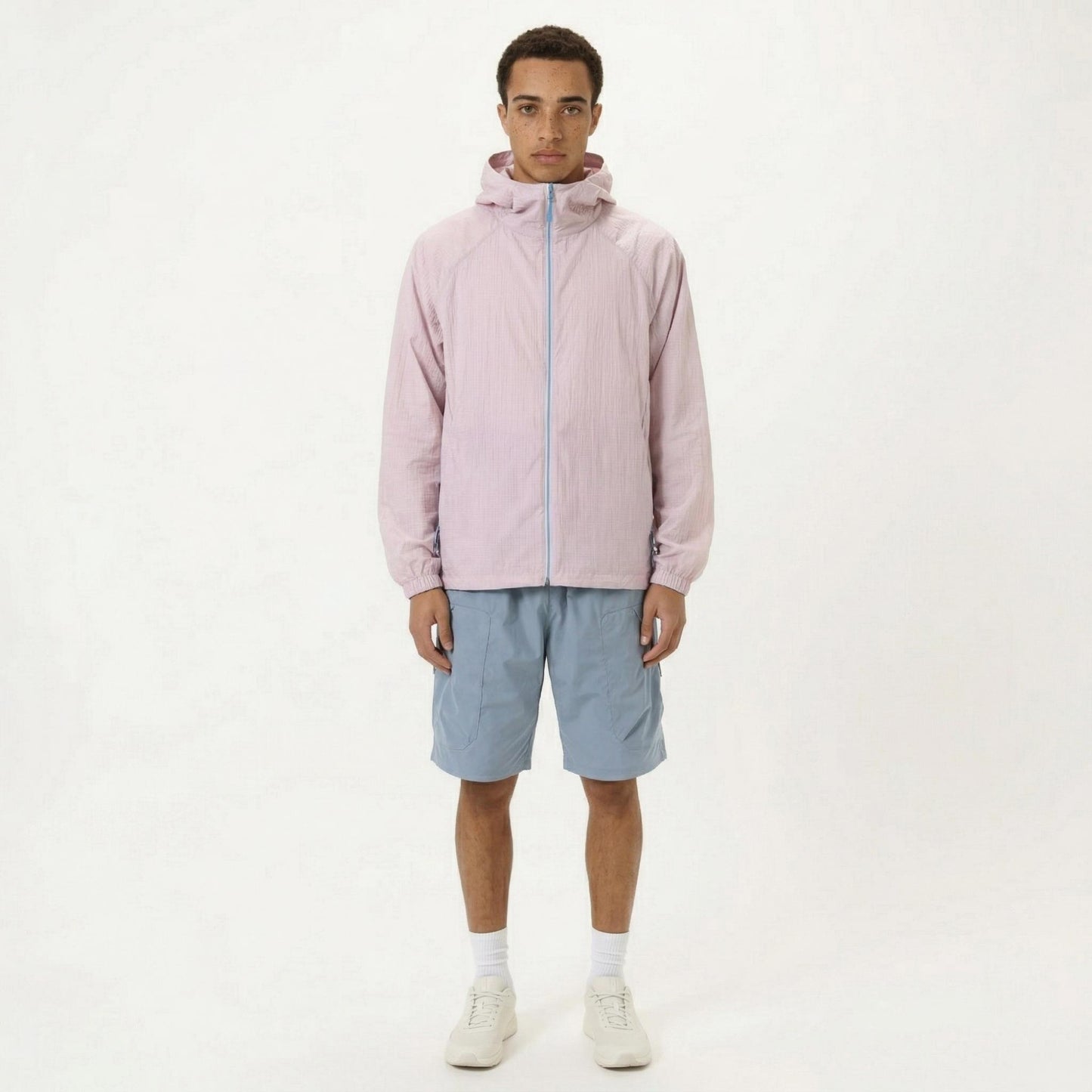 Men's Lightweight Hooded Windbreaker Jacket with Full Zip Closure Elastic Cuffs and Relaxed Fit