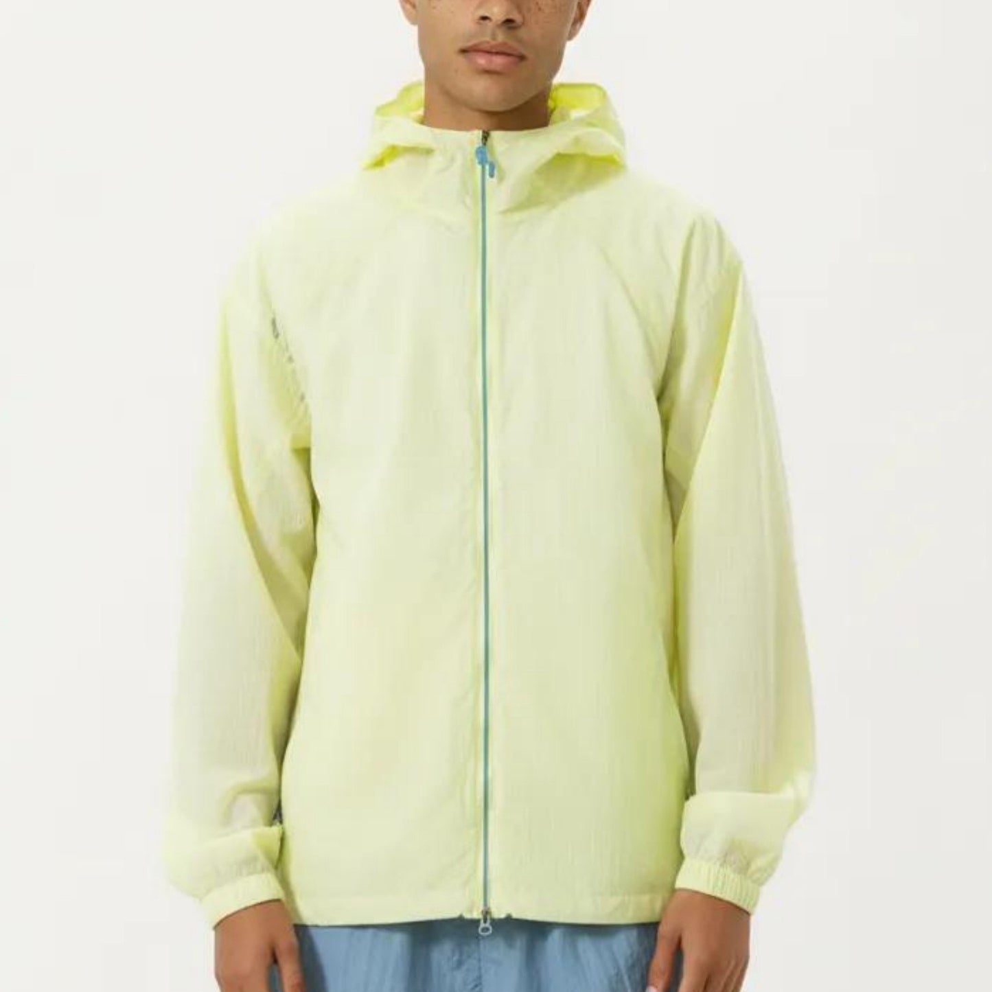 Men's Lightweight Hooded Windbreaker Jacket with Full Zip Closure Elastic Cuffs and Relaxed Fit