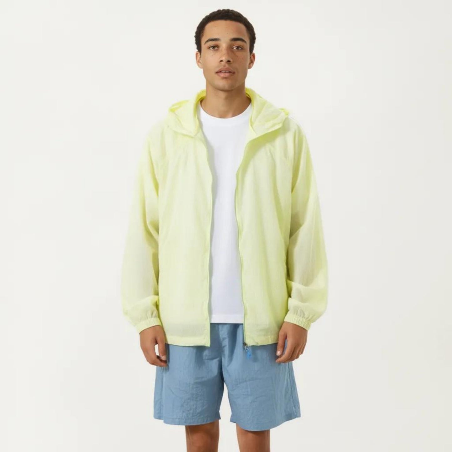 Men's Lightweight Hooded Windbreaker Jacket with Full Zip Closure Elastic Cuffs and Relaxed Fit