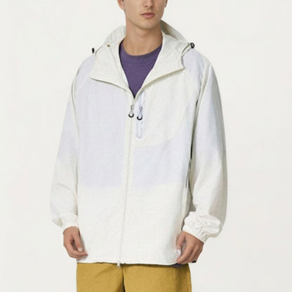 Men's Lightweight Windbreaker Jacket with Hood Full Zip Closure Panel Detail and Elastic Cuff Design