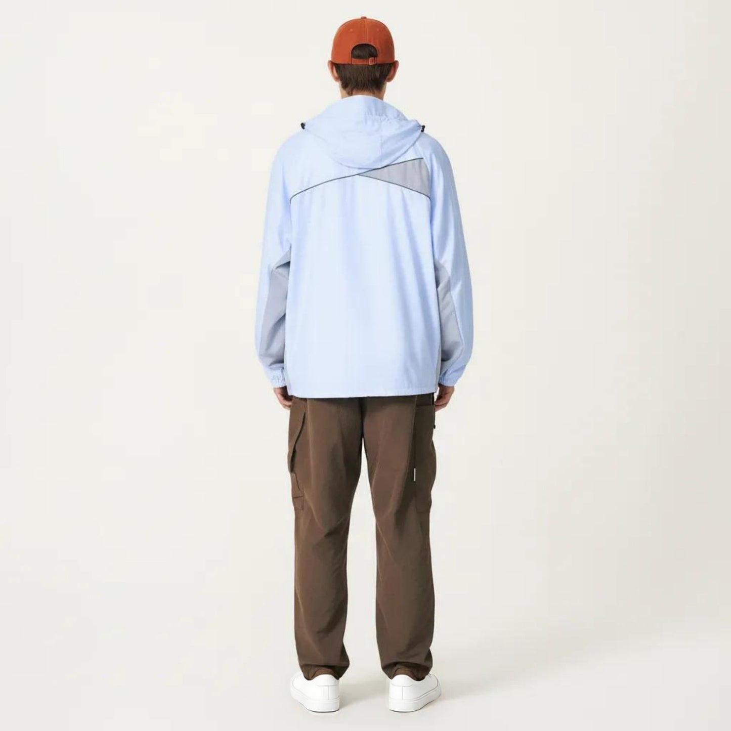 Men's Lightweight Windbreaker Jacket with Hood Full Zip Closure Panel Detail and Elastic Cuff Design