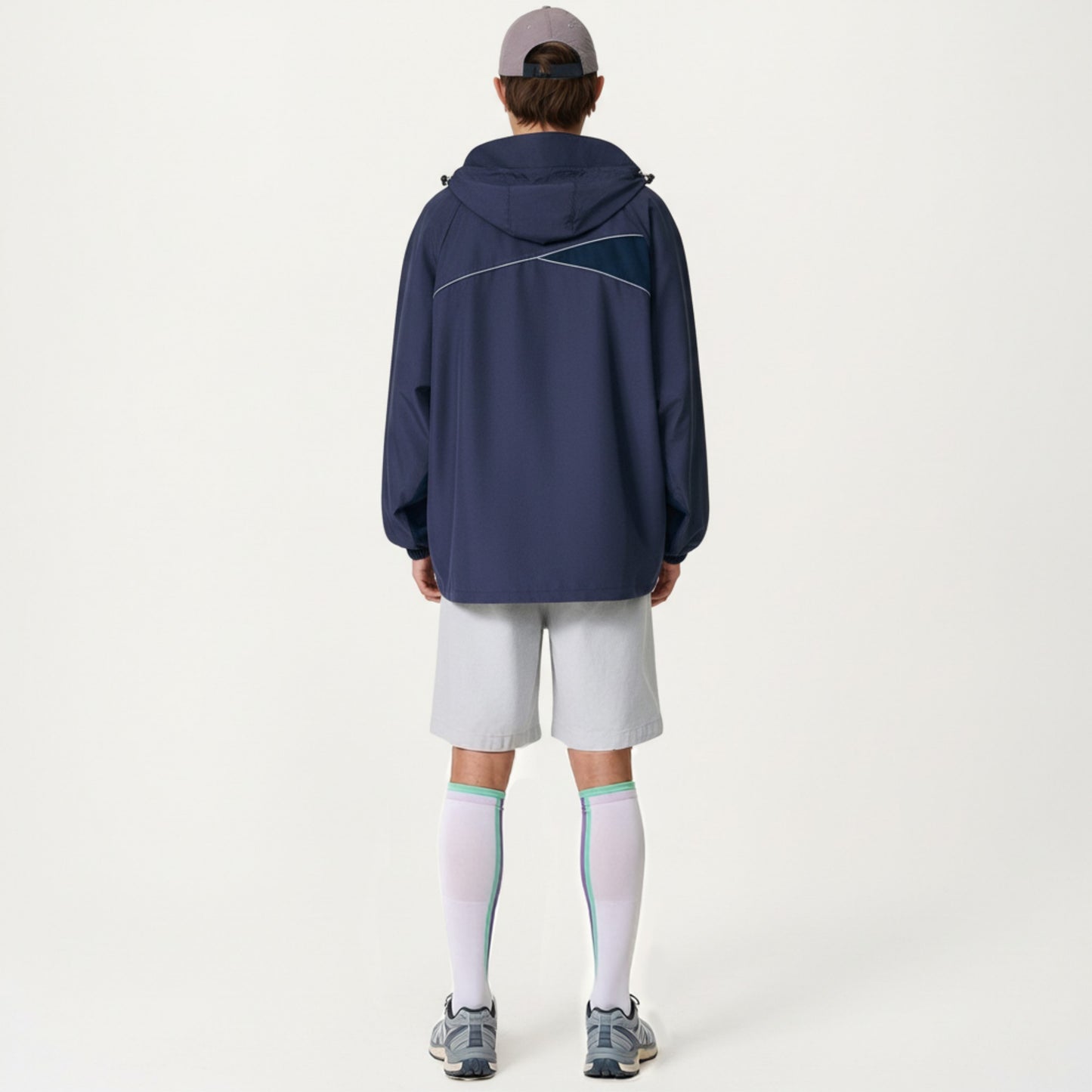Men's Lightweight Windbreaker Jacket with Hood Full Zip Closure Panel Detail and Elastic Cuff Design