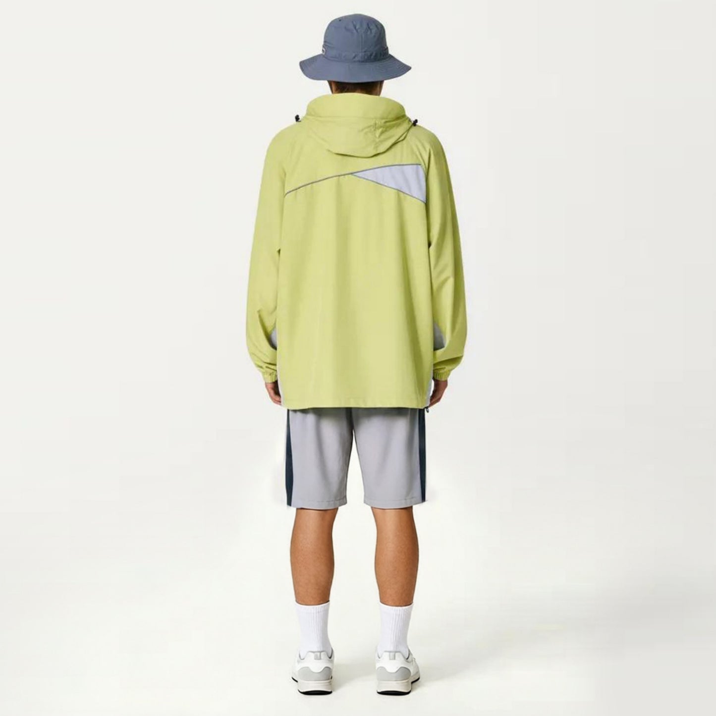 Men's Lightweight Windbreaker Jacket with Hood Full Zip Closure Panel Detail and Elastic Cuff Design
