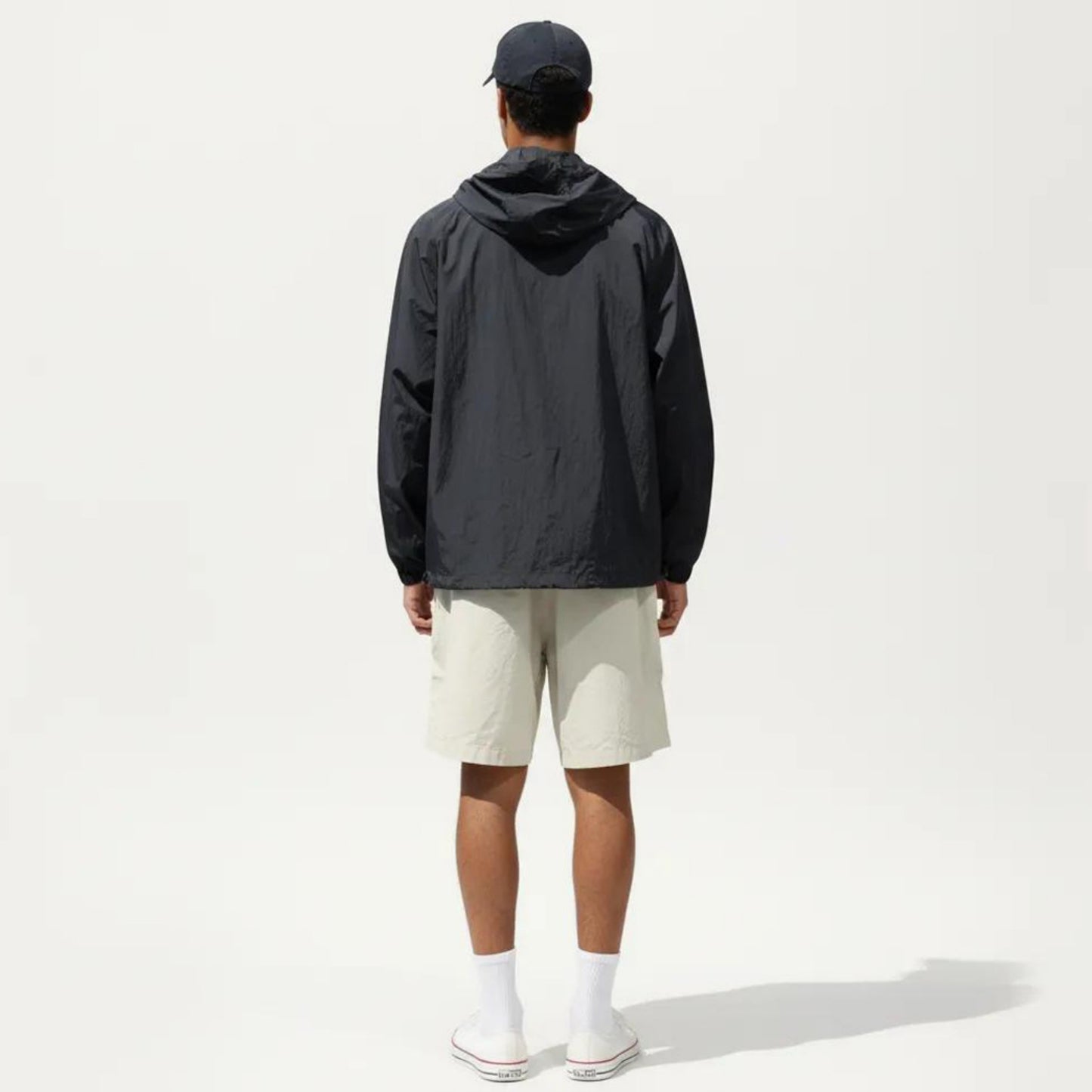 Men's Lightweight Hooded Windbreaker Jacket with Full Zip Closure Elastic Cuffs and Relaxed Fit