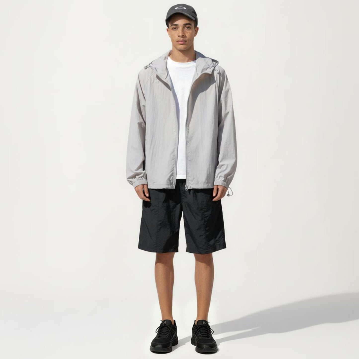 Men's Lightweight Hooded Windbreaker Jacket with Full Zip Closure Elastic Cuffs and Relaxed Fit