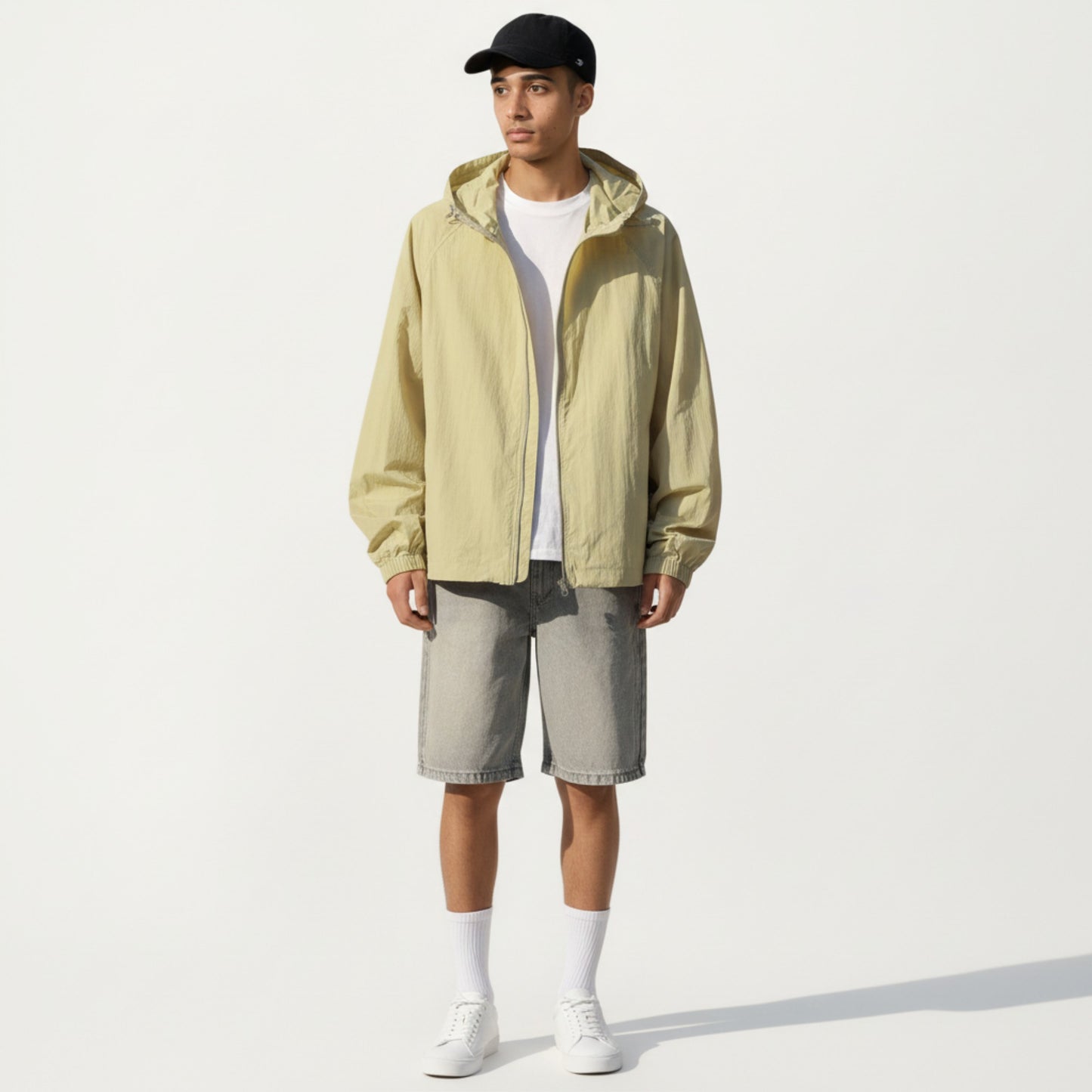 Men's Lightweight Hooded Windbreaker Jacket with Full Zip Closure Elastic Cuffs and Relaxed Fit