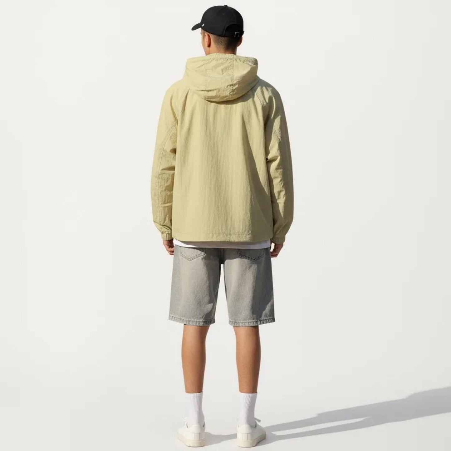 Men's Lightweight Hooded Windbreaker Jacket with Full Zip Closure Elastic Cuffs and Relaxed Fit