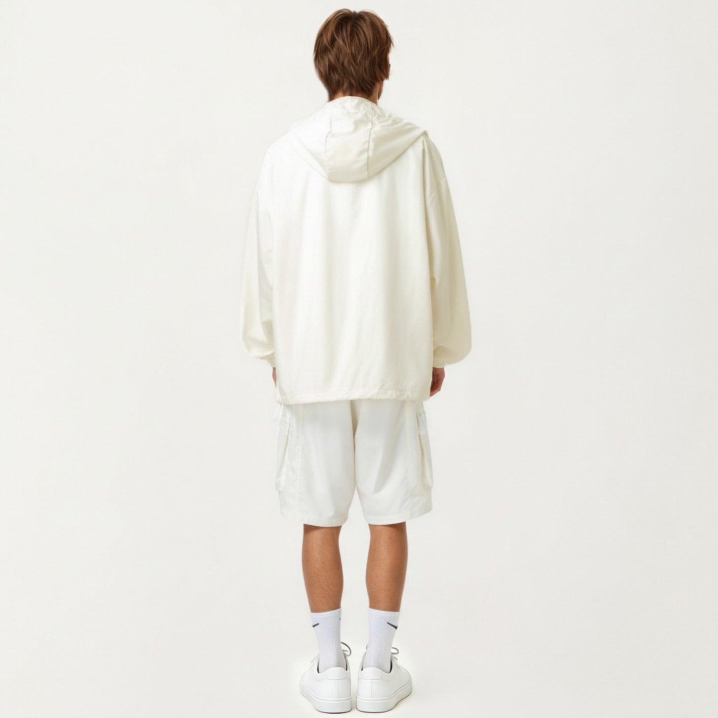 Men's Lightweight Hooded Windbreaker Jacket with Full Zip Closure Elastic Cuffs and Adjustable Hem