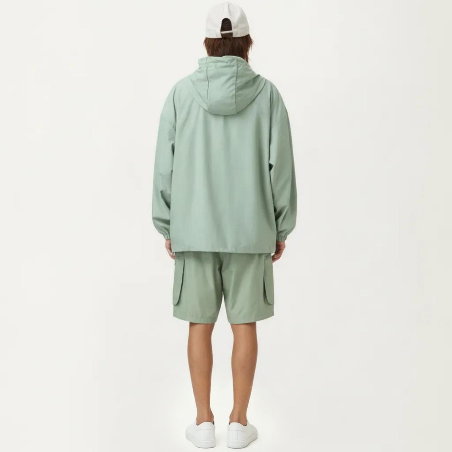 Men's Lightweight Hooded Windbreaker Jacket with Full Zip Closure Elastic Cuffs and Adjustable Hem