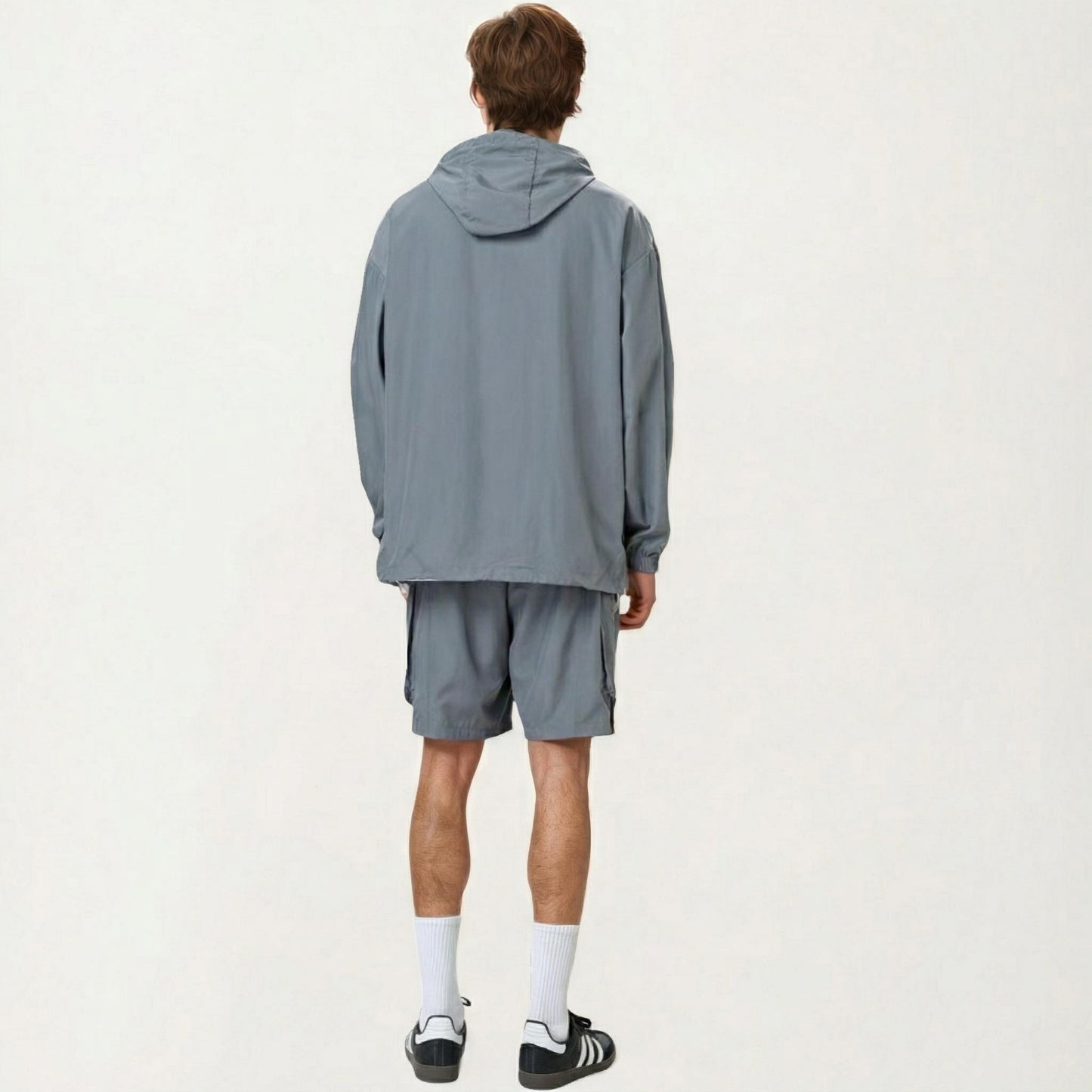 Men's Lightweight Hooded Windbreaker Jacket with Full Zip Closure Elastic Cuffs and Adjustable Hem
