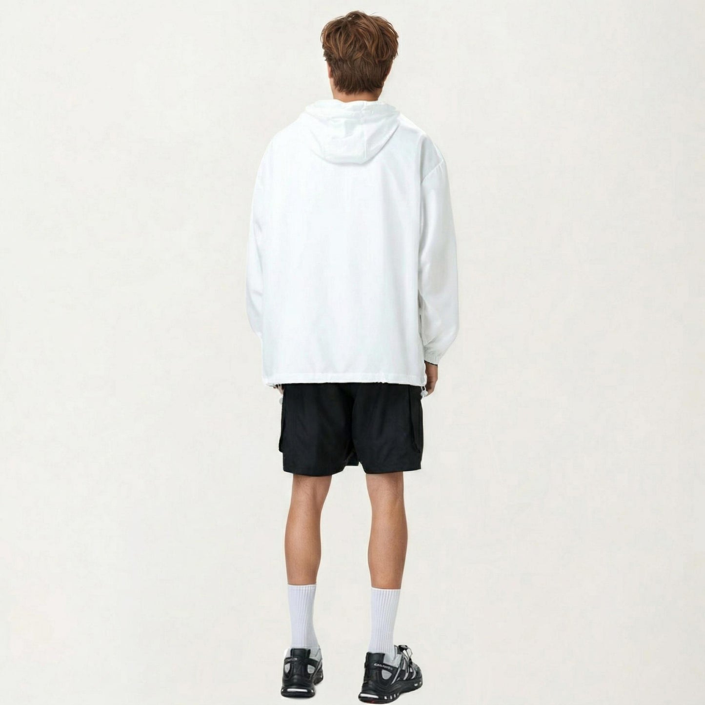Men's Lightweight Hooded Windbreaker Jacket with Full Zip Closure Elastic Cuffs and Adjustable Hem
