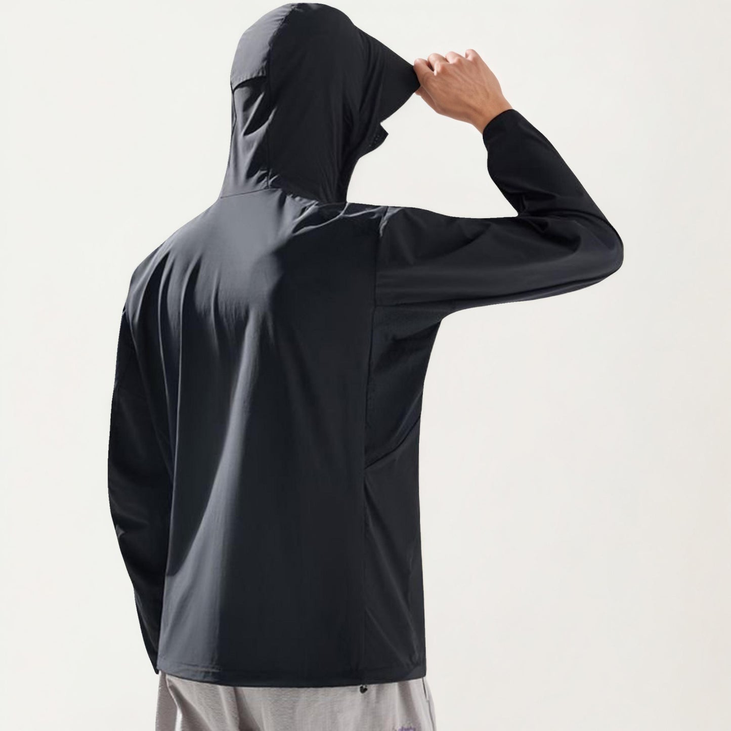 Men's Lightweight Windbreaker Jacket with Hood Full Zip Closure Zipper Pocket Detail and Relaxed Fit