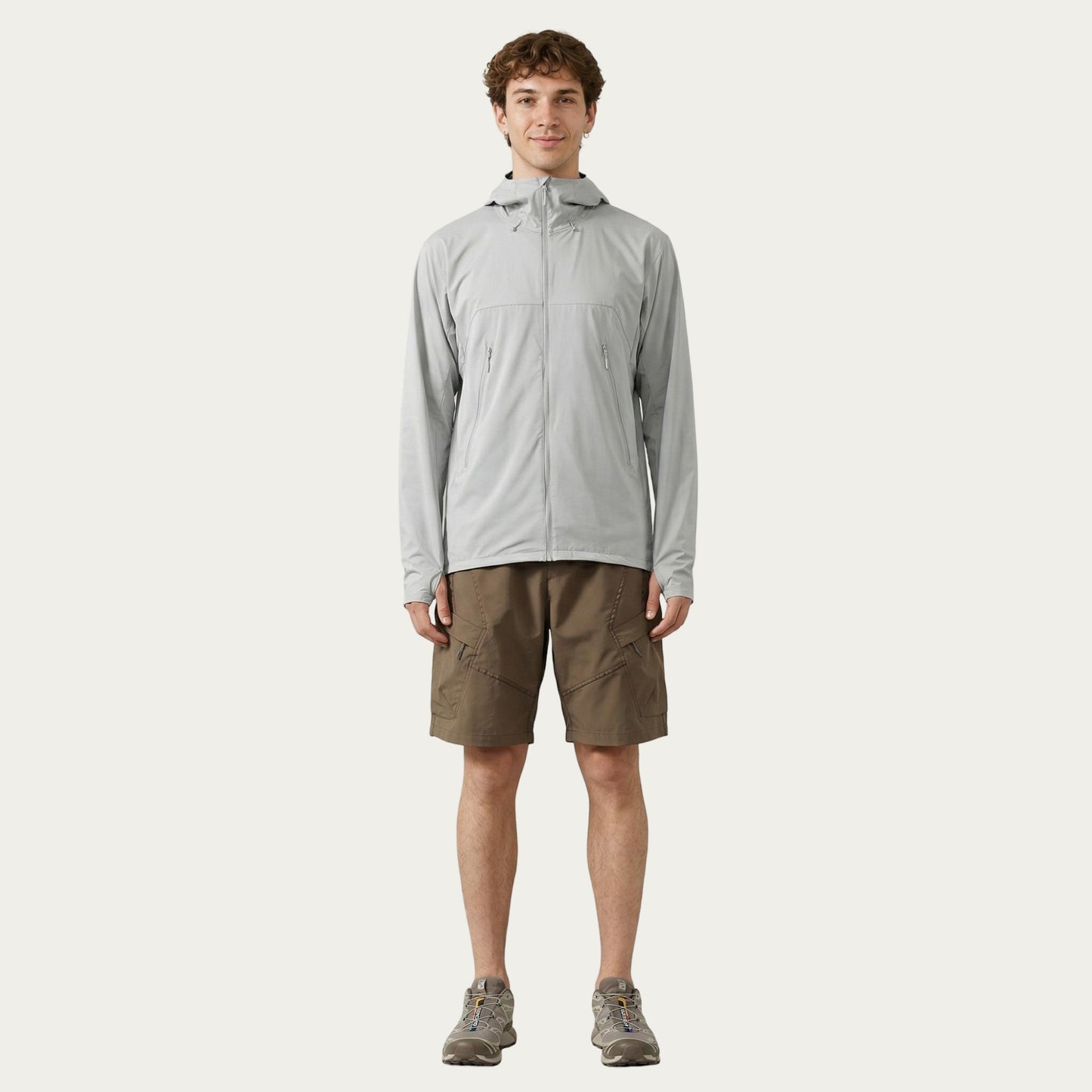 Men's Lightweight Windbreaker Jacket with Hood Full Zip Closure Zipper Pocket Detail and Relaxed Fit