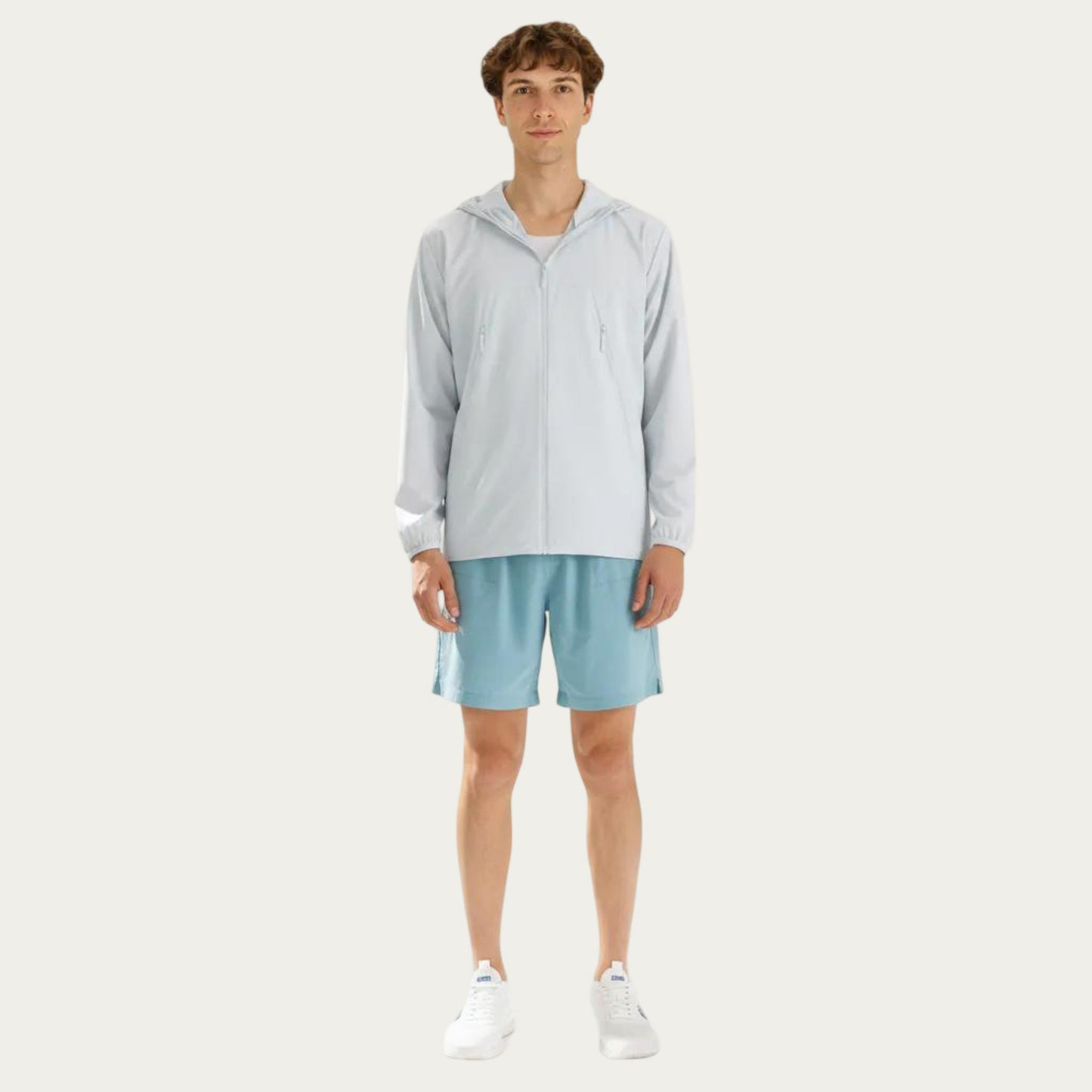 Men's Lightweight Windbreaker Jacket with Hood Full Zip Closure Zipper Pocket Detail and Relaxed Fit
