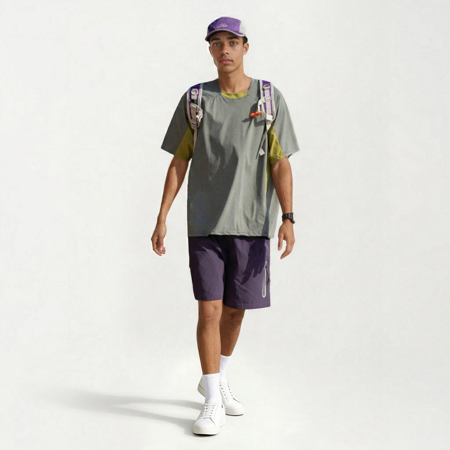 Men's Short Sleeve Athletic T-Shirt with Colorblock Panel Design Breathable Fabric and Relaxed Fit