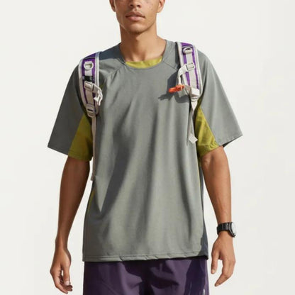 Men's Short Sleeve Athletic T-Shirt with Colorblock Panel Design Breathable Fabric and Relaxed Fit