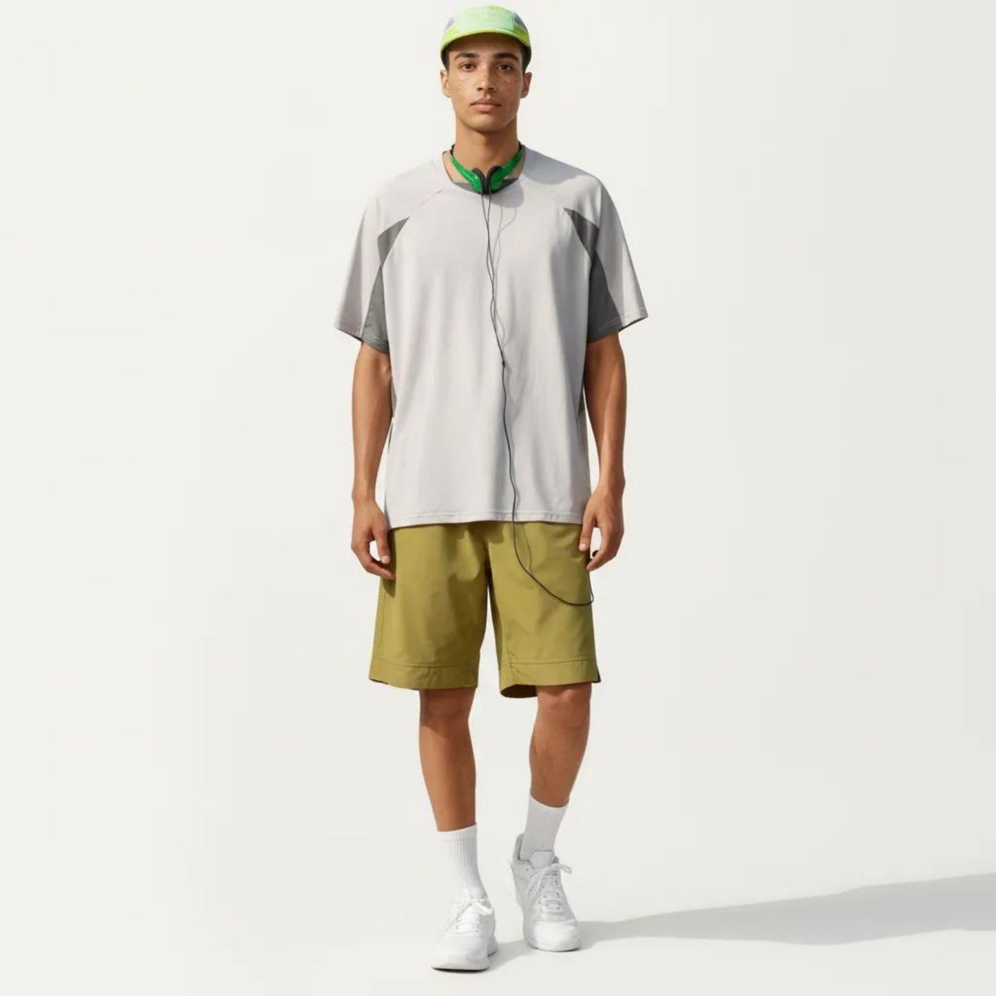Men's Short Sleeve Athletic T-Shirt with Colorblock Panel Design Breathable Fabric and Relaxed Fit