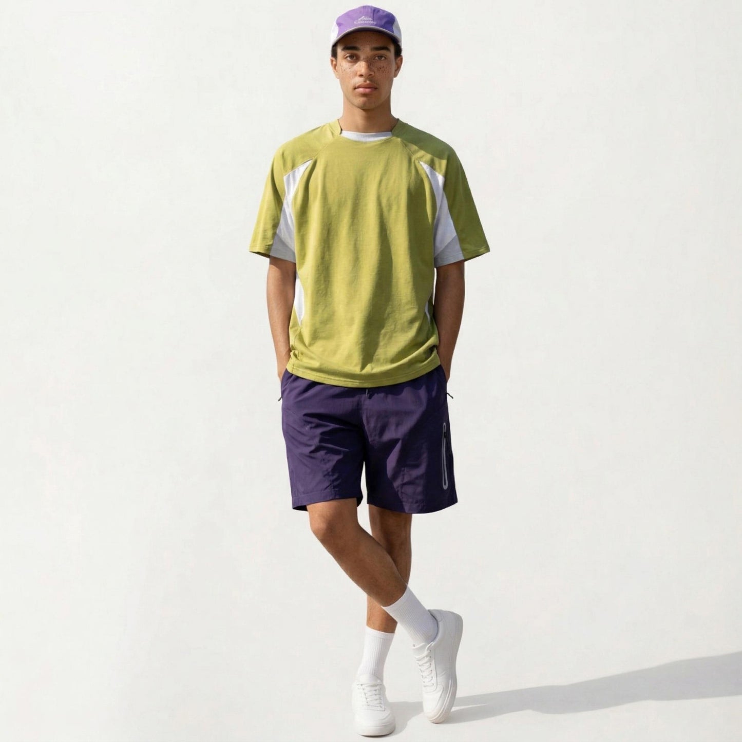 Men's Short Sleeve Athletic T-Shirt with Colorblock Panel Design Breathable Fabric and Relaxed Fit