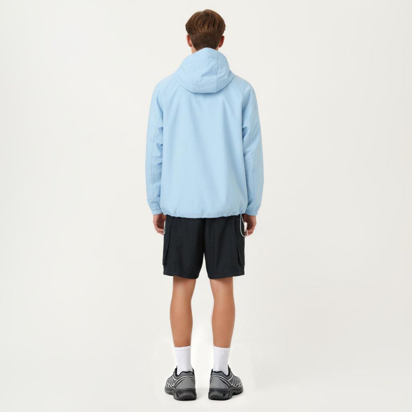 Men's Lightweight Hooded Windbreaker Jacket with Full Zip Closure Elastic Cuffs and Adjustable Hem