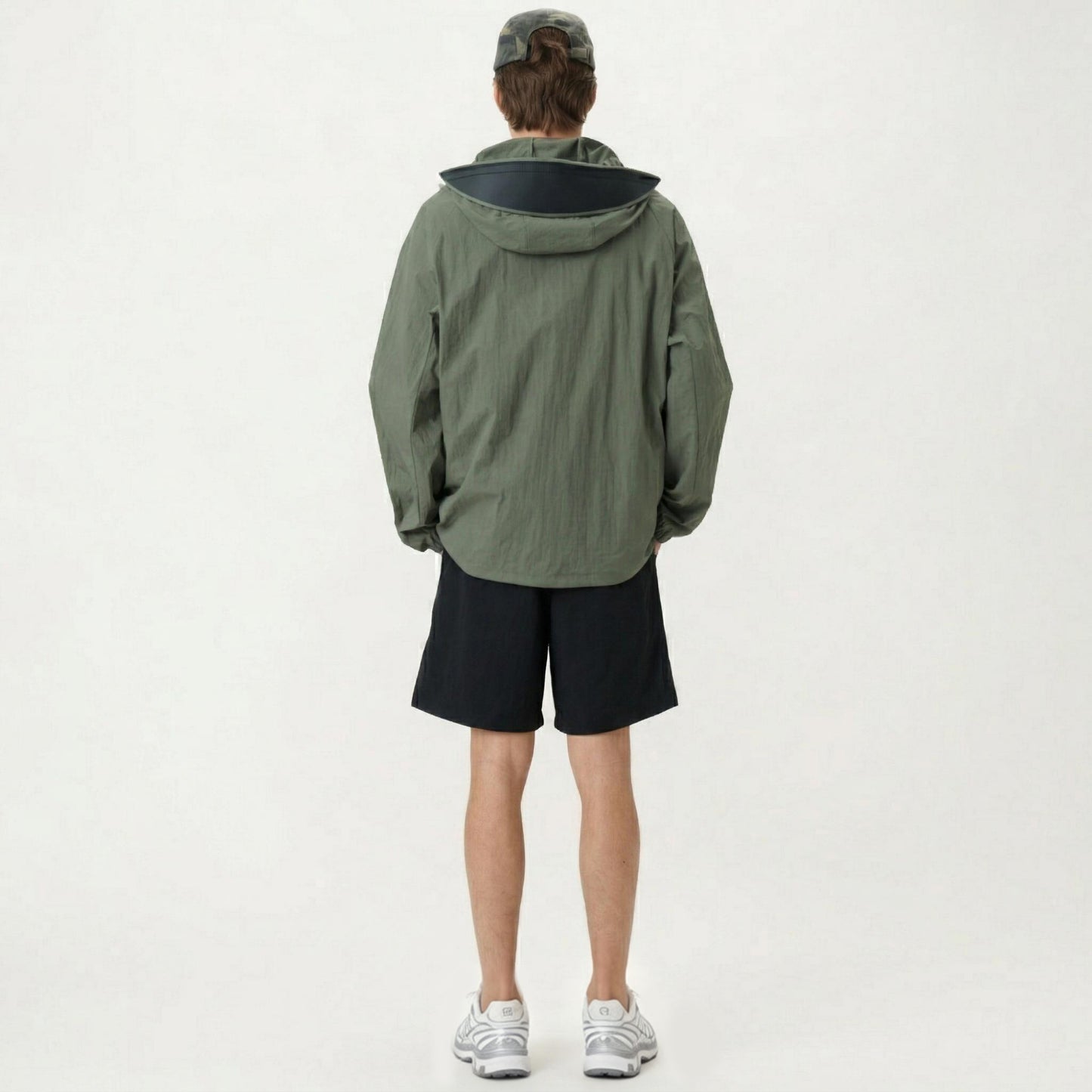 Men's Lightweight Hooded Windbreaker Jacket with Full Zip Closure Elastic Cuffs and Adjustable Hem