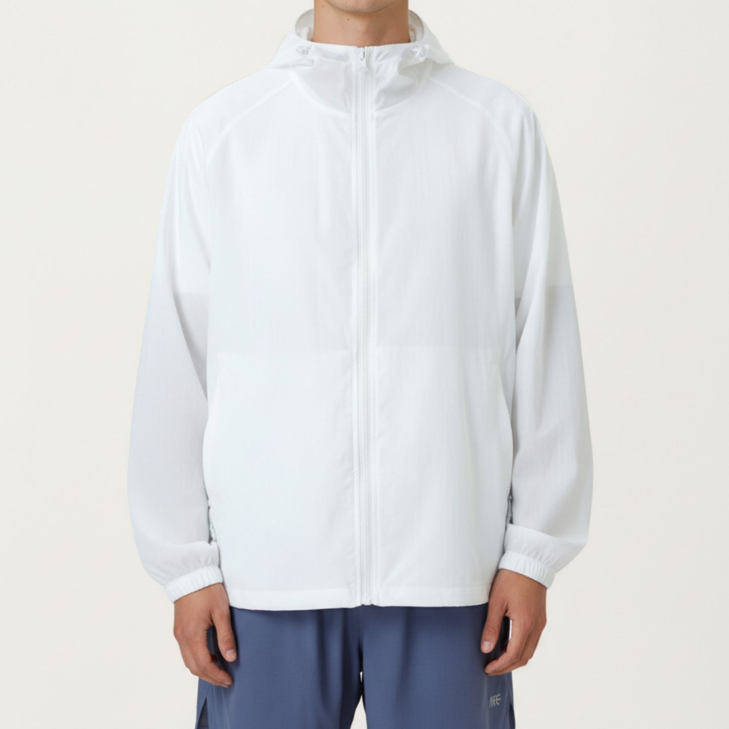 Men's Lightweight Hooded Windbreaker Jacket with Full Zip Closure Elastic Cuffs and Adjustable Hem