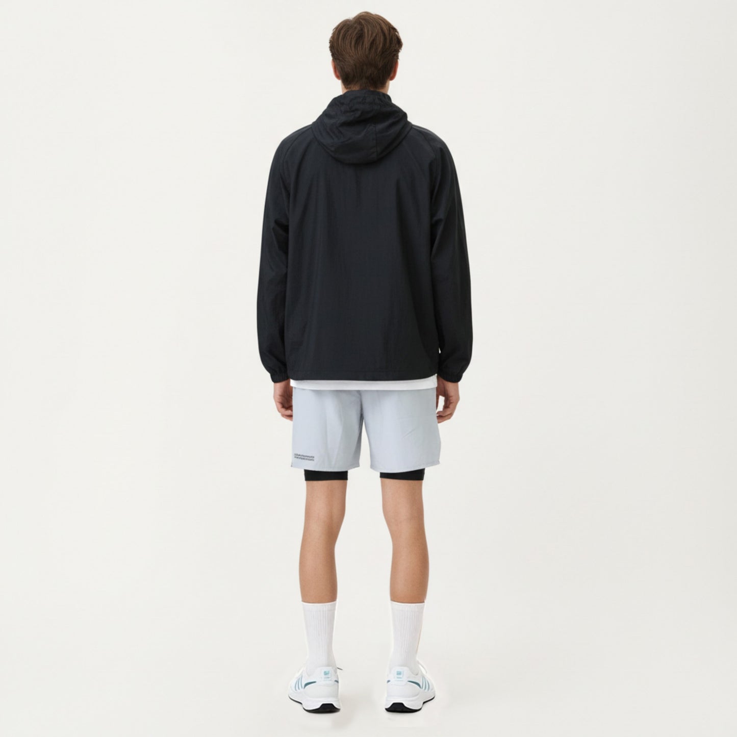 Men's Lightweight Windbreaker Jacket with Hood Full Zip Closure Drawstring Detail