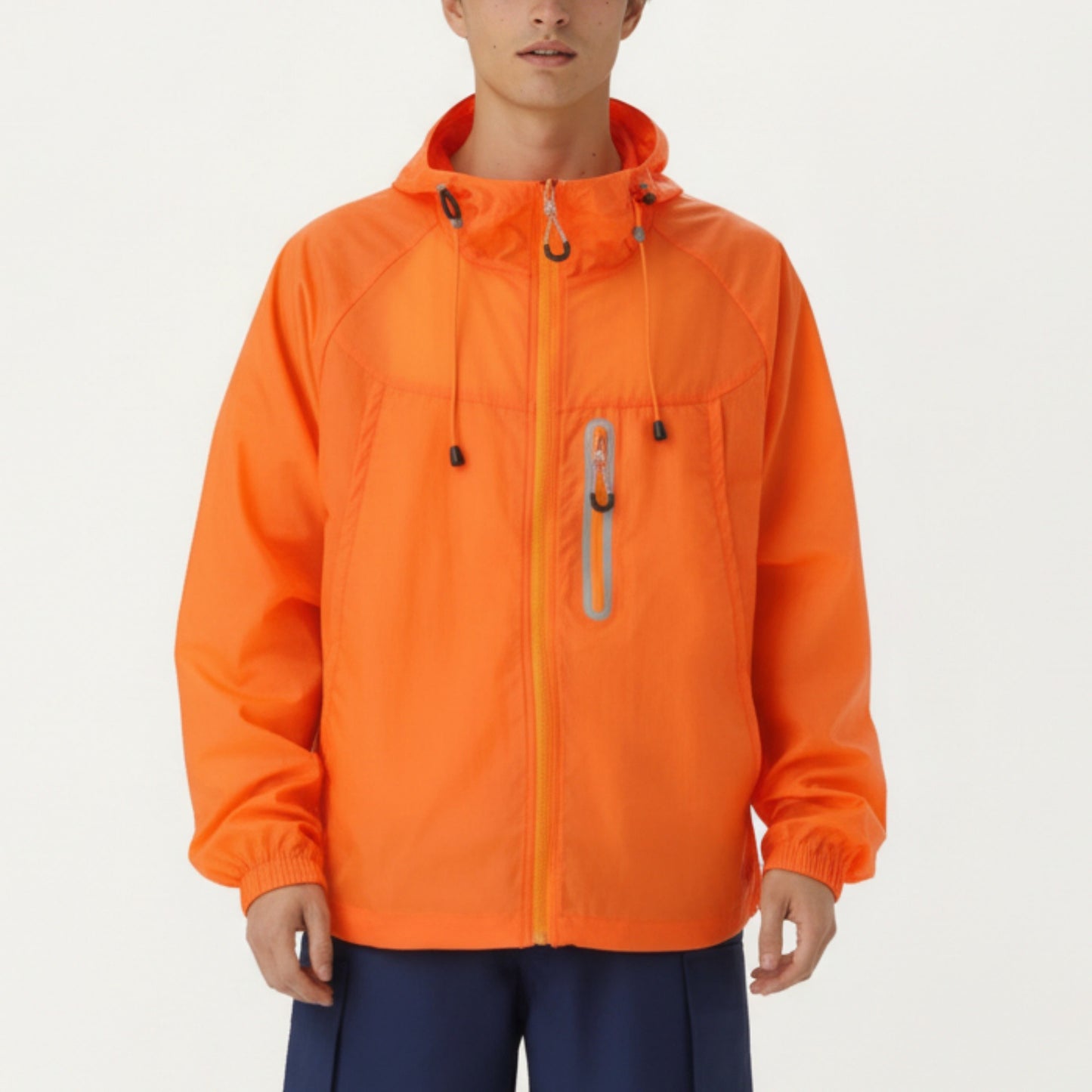 Men's Lightweight Windbreaker Jacket with Hood Full Zip Closure Drawstring Detail