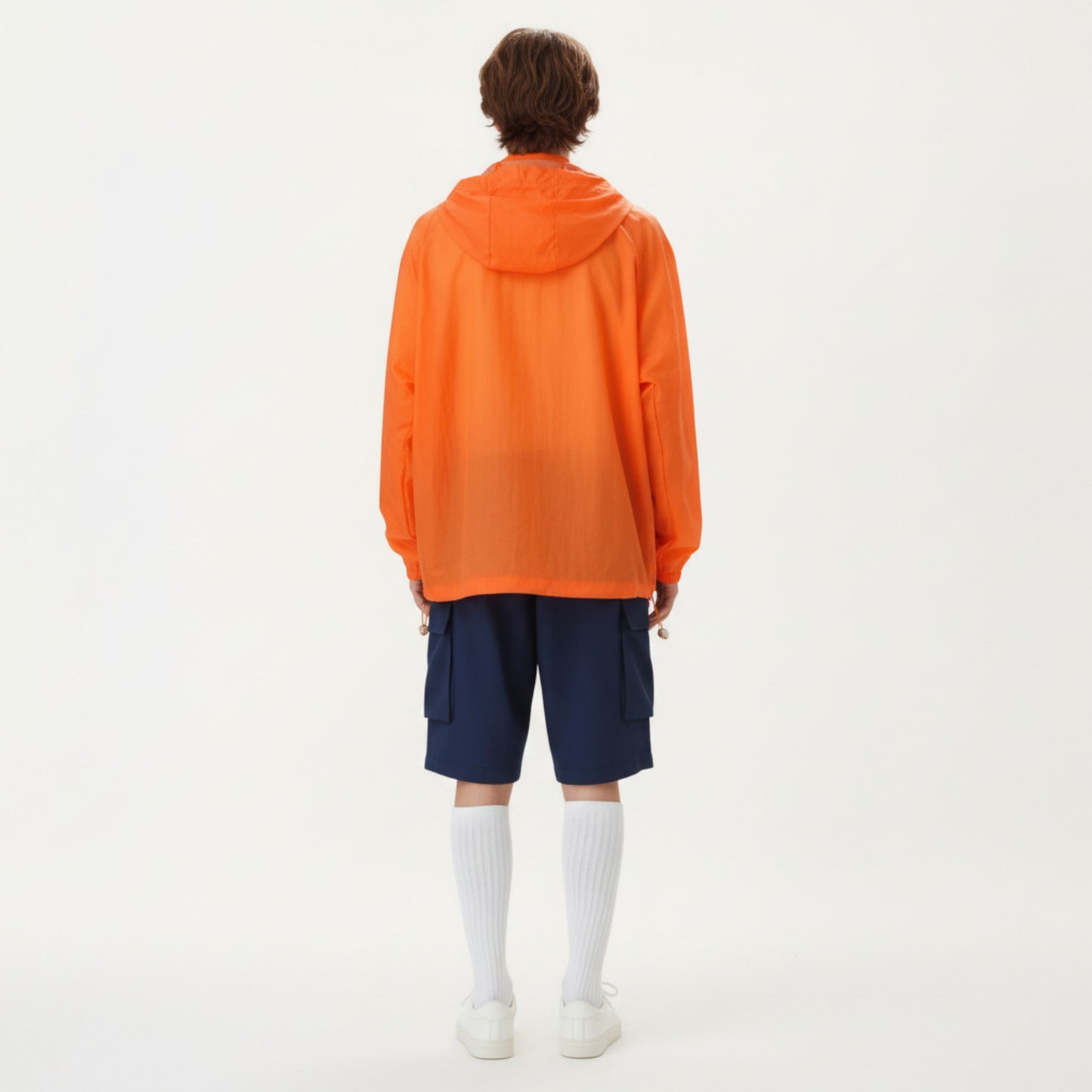 Men's Lightweight Windbreaker Jacket with Hood Full Zip Closure Drawstring Detail