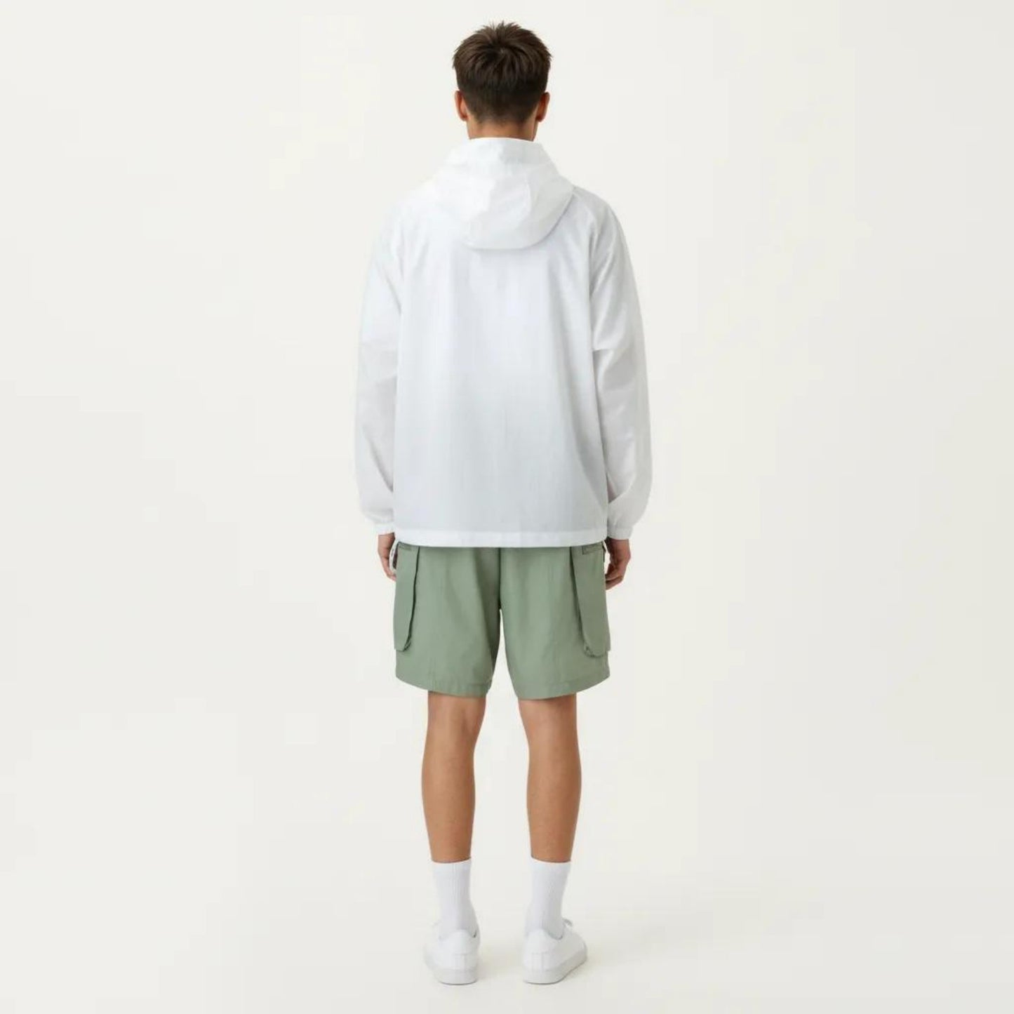 Men's Lightweight Windbreaker Jacket with Hood Full Zip Closure Drawstring Detail