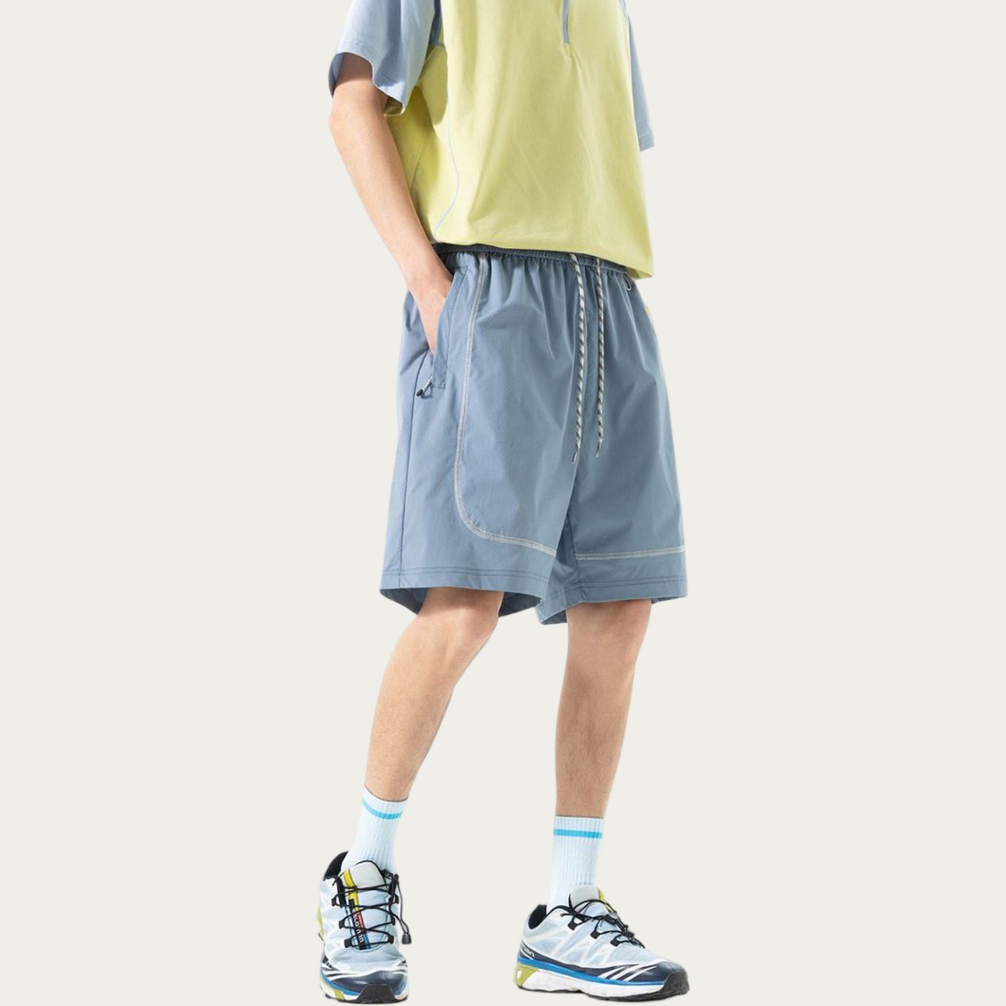 Men's Lightweight Athletic Shorts with Elastic Drawstring Waist Zipper Pocket Detail and Relaxed Fit