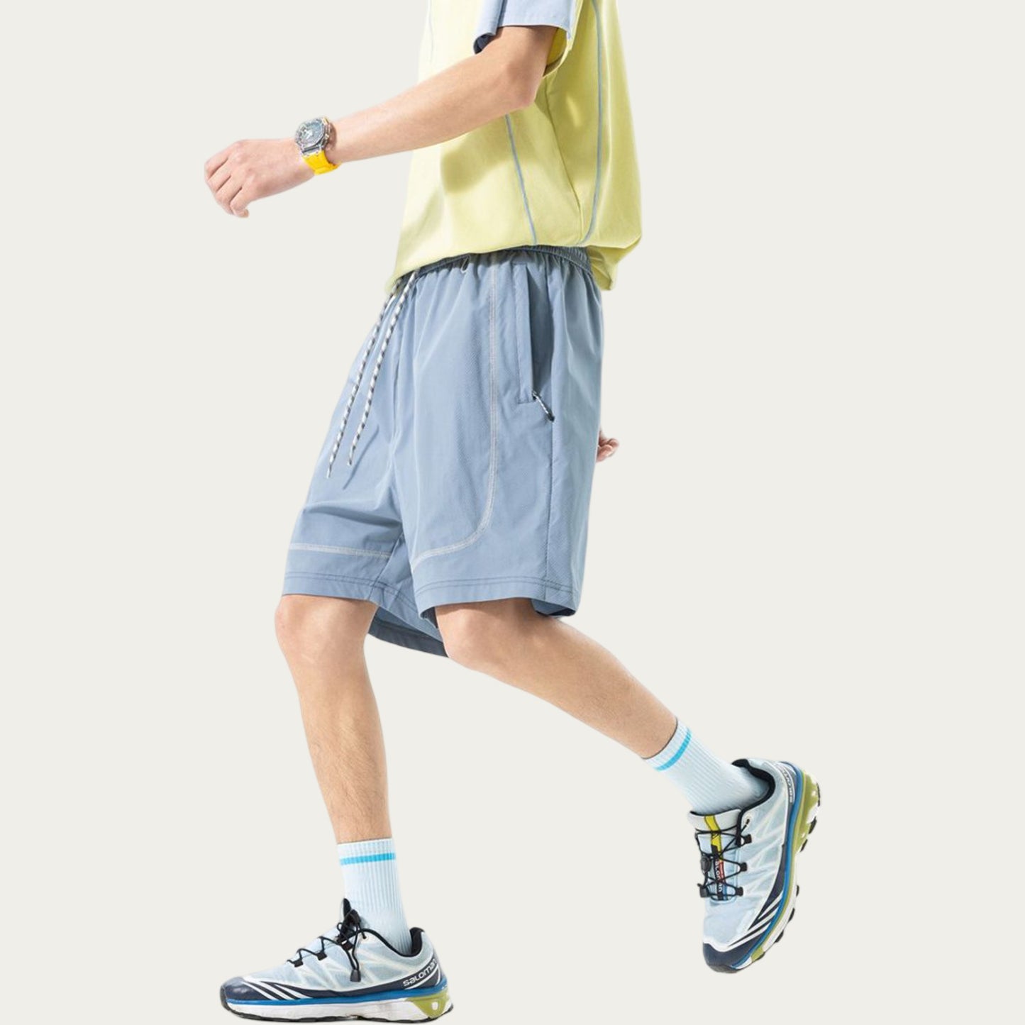 Men's Lightweight Athletic Shorts with Elastic Drawstring Waist Zipper Pocket Detail and Relaxed Fit