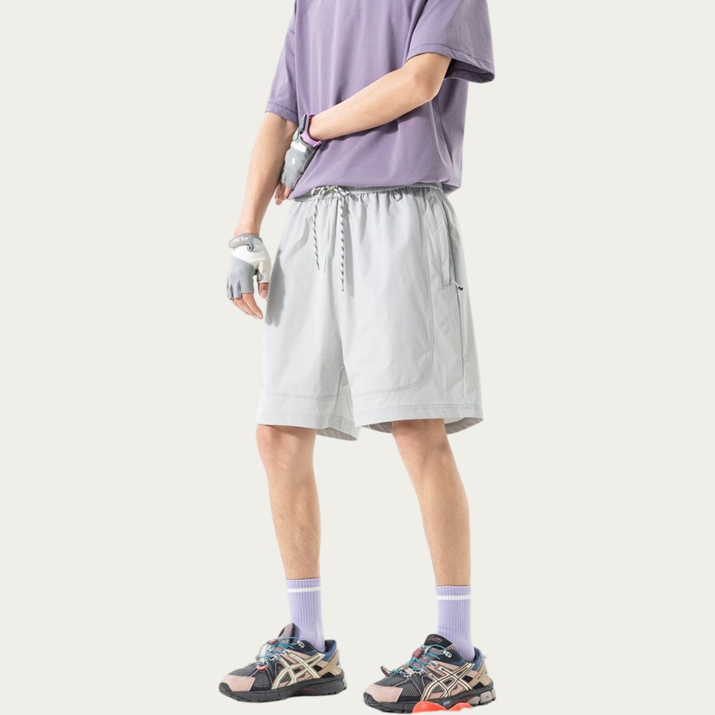 Men's Lightweight Athletic Shorts with Elastic Drawstring Waist Zipper Pocket Detail and Relaxed Fit