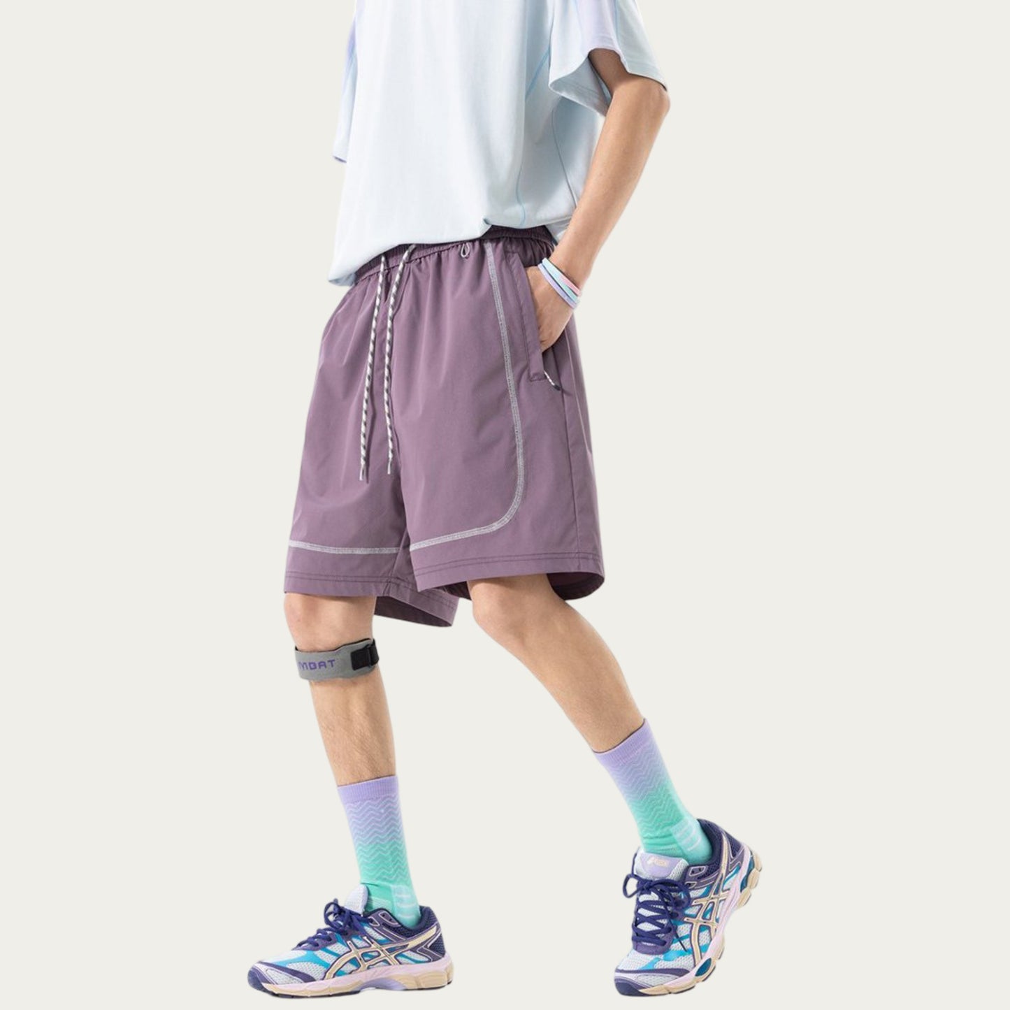 Men's Lightweight Athletic Shorts with Elastic Drawstring Waist Zipper Pocket Detail and Relaxed Fit