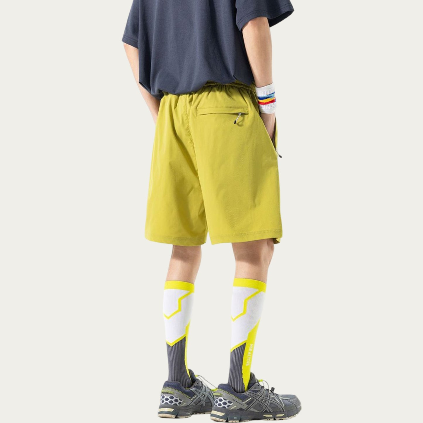 Men's Lightweight Athletic Shorts with Elastic Drawstring Waist Zipper Pocket Detail and Relaxed Fit
