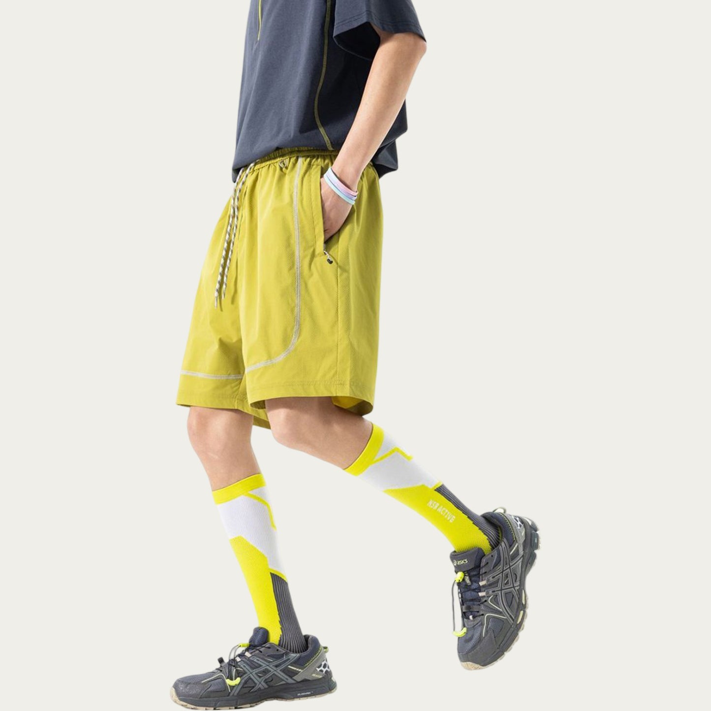 Men's Lightweight Athletic Shorts with Elastic Drawstring Waist Zipper Pocket Detail and Relaxed Fit