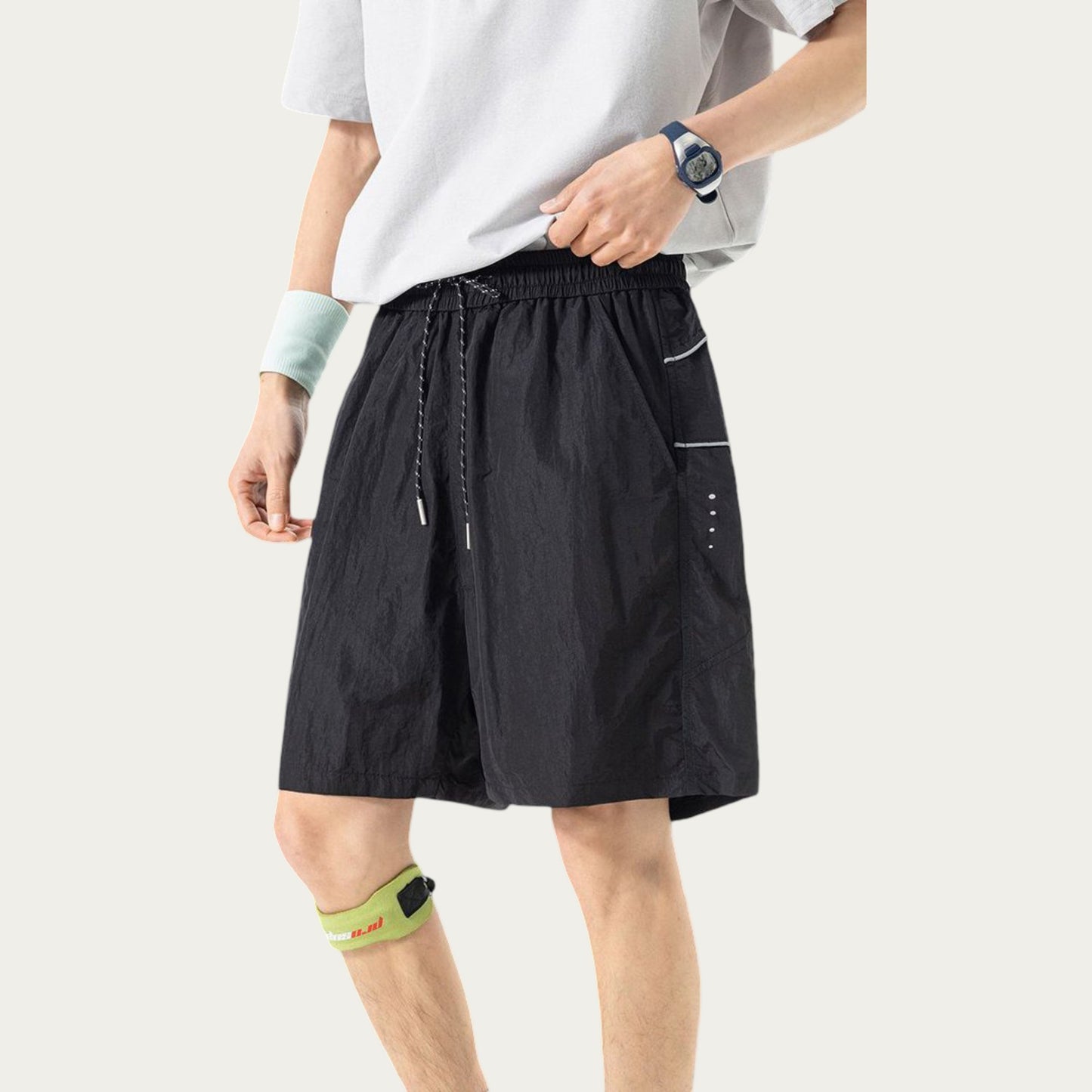 Men's Lightweight Athletic Shorts with Elastic Drawstring Waist Relaxed Fit Seam Detail Side Pocket