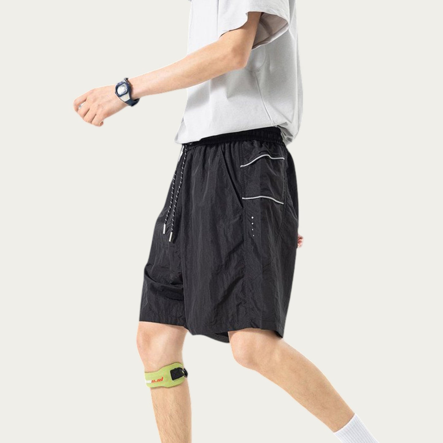 Men's Lightweight Athletic Shorts with Elastic Drawstring Waist Relaxed Fit Seam Detail Side Pocket